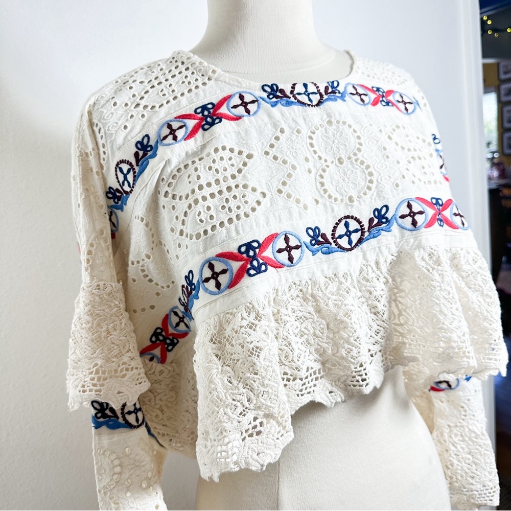 ANTHROPOLOGIE Ruffle Lace Shrug in Cream Size M/L - Picture 11 of 15